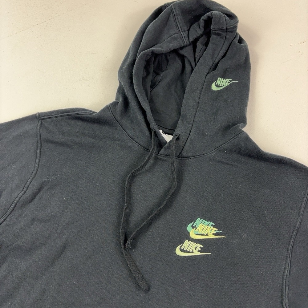 Nike Hoodie Mens Small Black Pullover Fleece Multi Logo Graphic DV8176-010